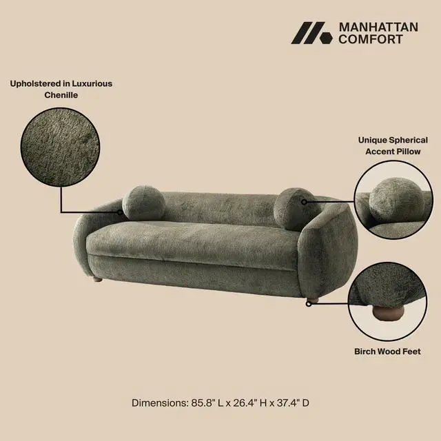 Alt view image 6 of 7 - Tribeca Mid-Century Modern 3-Piece Sofa Set in Olive Green 3-ACSF16-OG