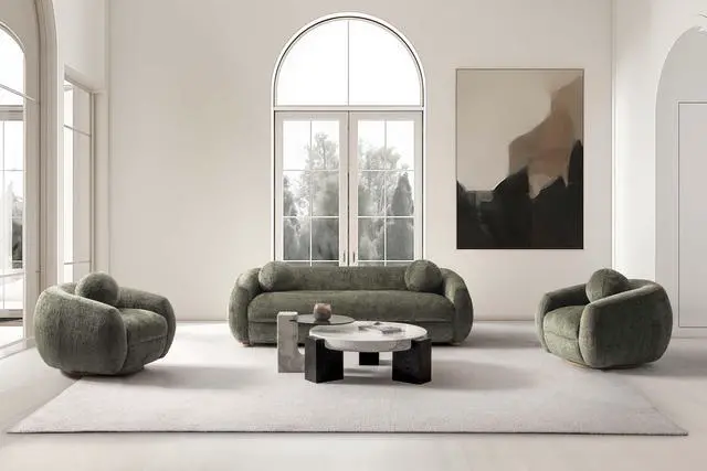 Alt view image 2 of 7 - Tribeca Mid-Century Modern 3-Piece Sofa Set in Olive Green 3-ACSF16-OG
