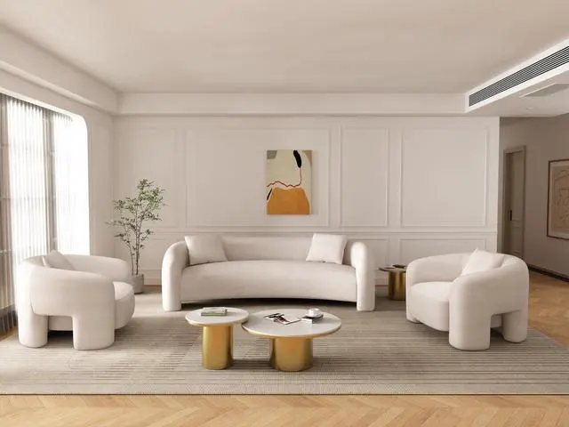 Alt view image 2 of 7 - Sylvia Modern Glam 3-Piece Sofa Set in Ivory 3-SFAC1770-AN