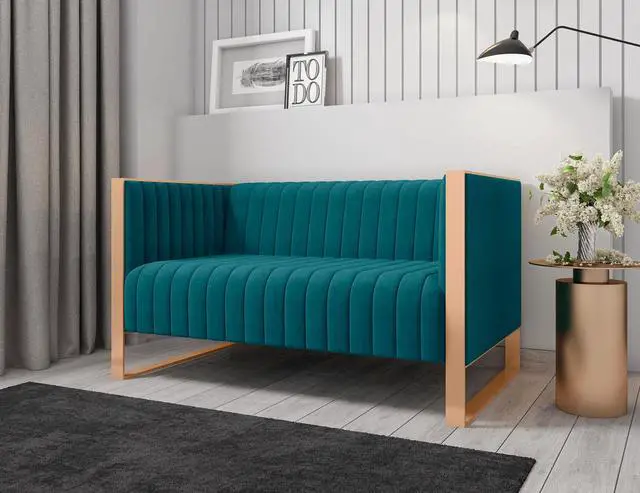Alt view image 2 of 7 - Trillium Mid-Century Modern 57" Velvet Loveseat in Teal LS016-TL