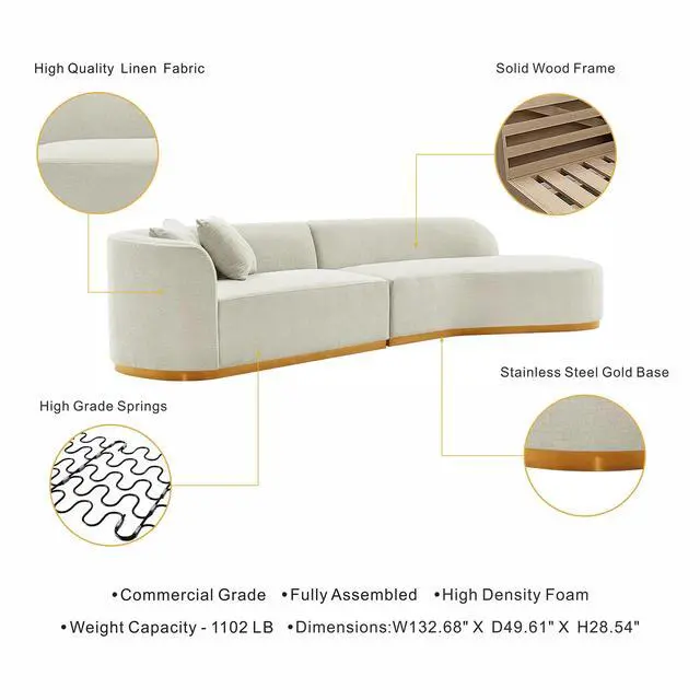 Alt view image 4 of 6 - Daria Modern Chenille Sectional Sofa SF012 Contemporary Upholstered Living Room Furniture