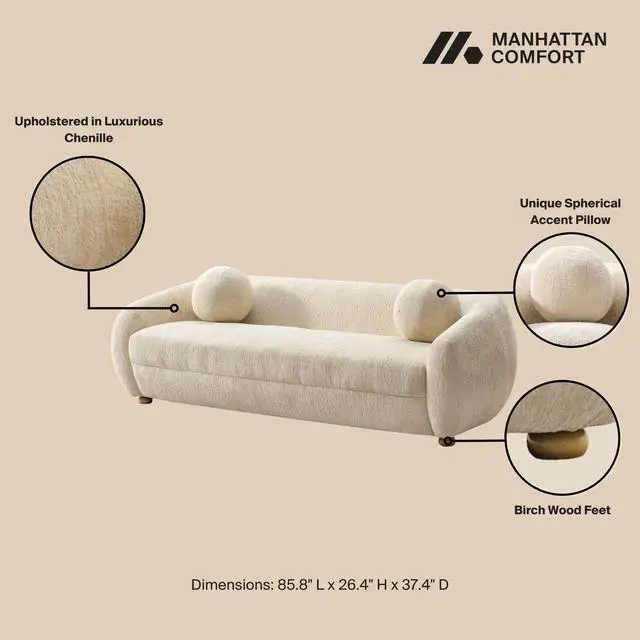 Alt view image 4 of 7 - Tribeca Mid-Century Modern Chenille Sofa for Living Room Upholstered Contemporary Design