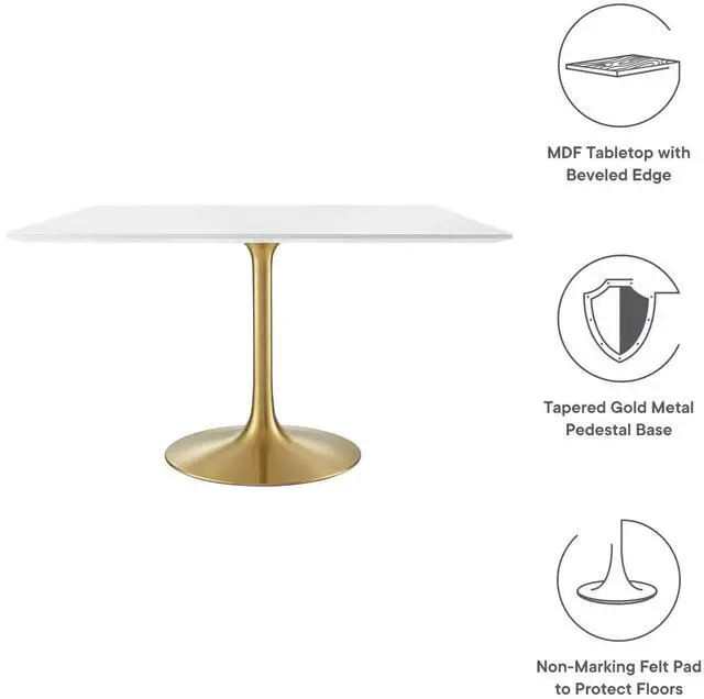 Alt view image 8 of 11 - Lippa 47" Square Dining Table - Gold White