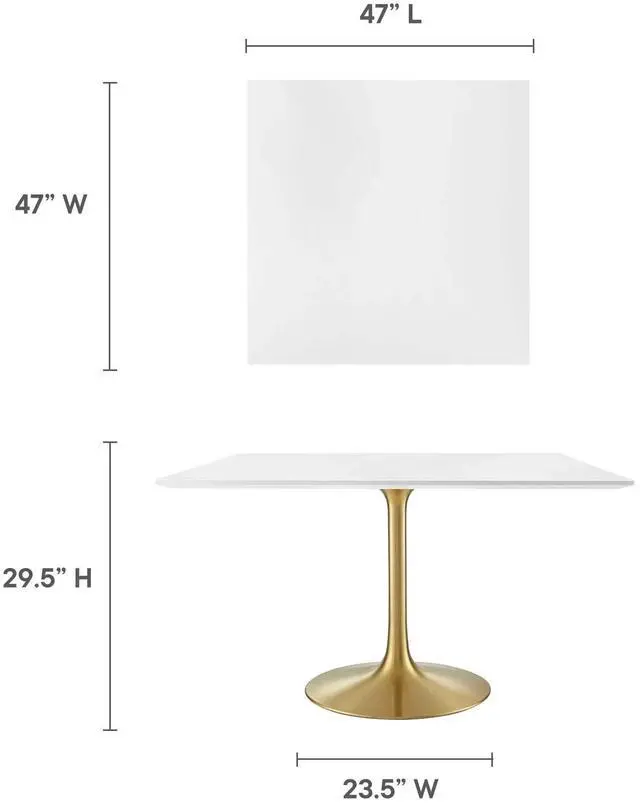 Alt view image 9 of 11 - Lippa 47" Square Dining Table - Gold White