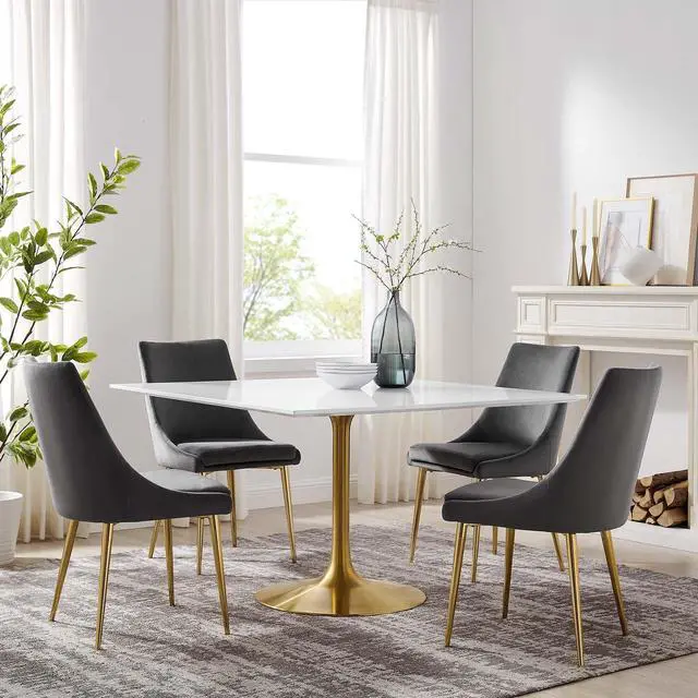 Alt view image 11 of 11 - Lippa 47" Square Dining Table - Gold White