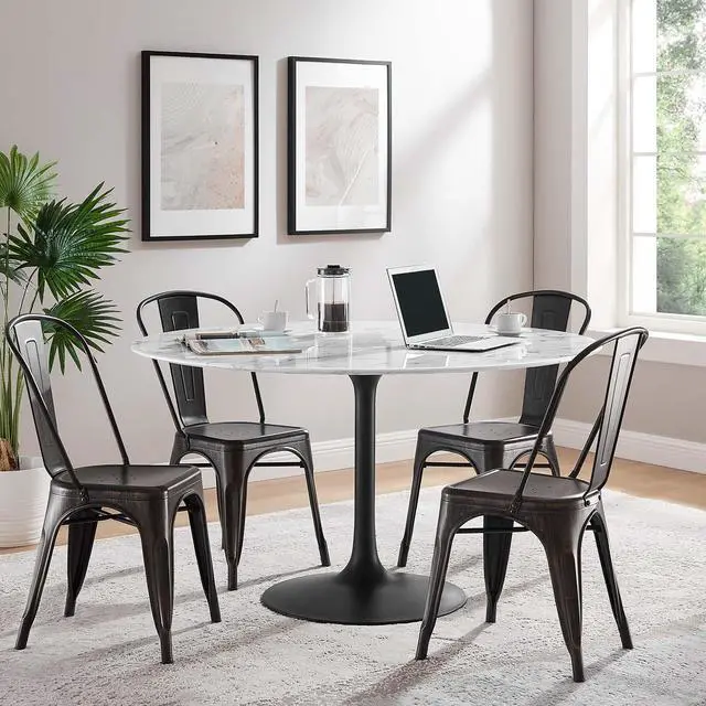 Alt view image 10 of 10 - Lippa 54" Round Artificial Marble Dining Table