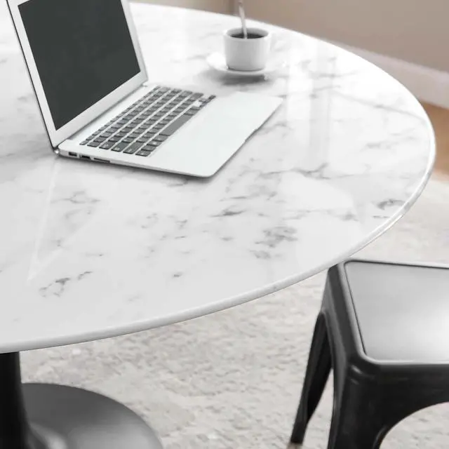 Alt view image 9 of 10 - Lippa 54" Round Artificial Marble Dining Table