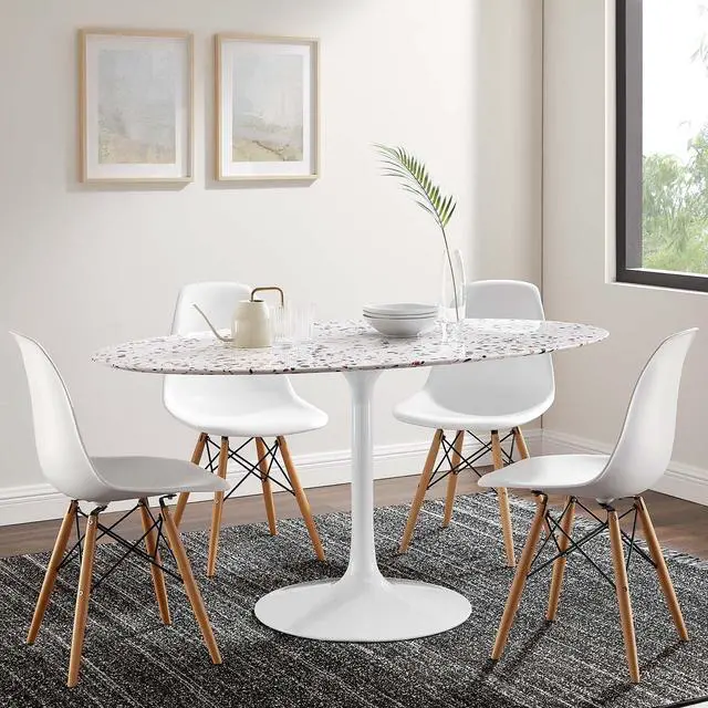 Alt view image 7 of 7 - Lippa 60" Oval Terrazzo Dining Table White White EEI-5734-WHI-WHI
