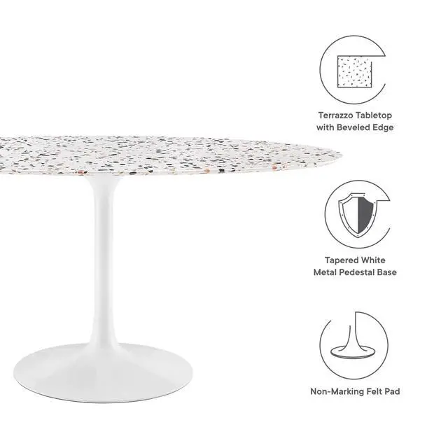 Alt view image 4 of 7 - Lippa 60" Oval Terrazzo Dining Table White White EEI-5734-WHI-WHI