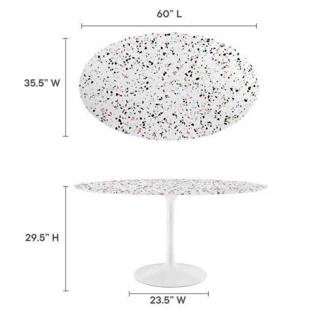 Alt view image 5 of 7 - Lippa 60" Oval Terrazzo Dining Table White White EEI-5734-WHI-WHI