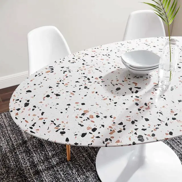 Alt view image 6 of 7 - Lippa 60" Oval Terrazzo Dining Table White White EEI-5734-WHI-WHI