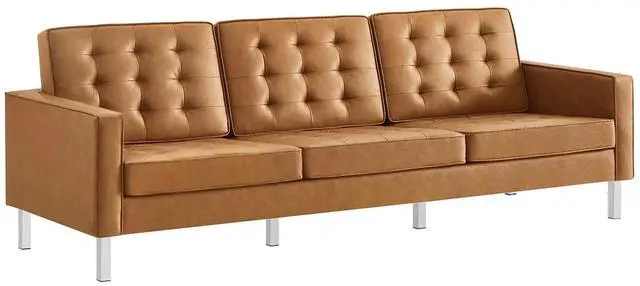 Alt view image 2 of 7 - Loft Tufted Vegan Leather Sofa and Ottoman Set Silver Tan EEI-6410-SLV-TAN-SET
