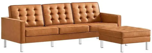 Main image of Loft Tufted Vegan Leather Sofa and Ottoman Set Silver Tan EEI-6410-SLV-TAN-SET