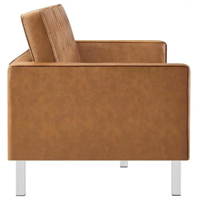 Alt view image 3 of 7 - Loft Tufted Vegan Leather Sofa and Ottoman Set Silver Tan EEI-6410-SLV-TAN-SET