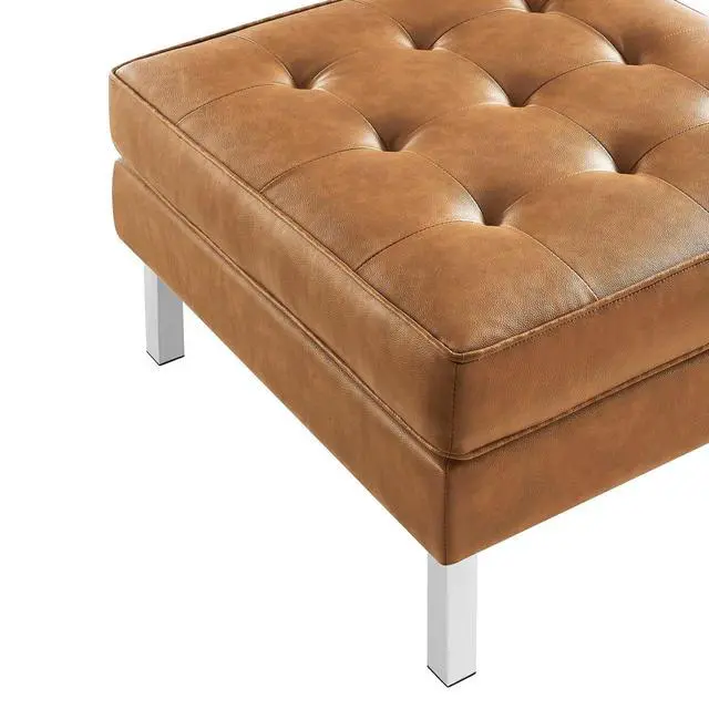 Alt view image 7 of 7 - Loft Tufted Vegan Leather Sofa and Ottoman Set Silver Tan EEI-6410-SLV-TAN-SET