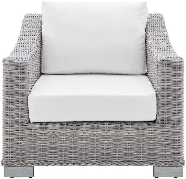 Alt view image 10 of 13 - Conway Sunbrella Outdoor Patio Wicker Rattan Armchair Light Gray White