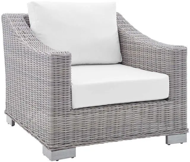 Alt view image 7 of 13 - Conway Sunbrella Outdoor Patio Wicker Rattan Armchair Light Gray White