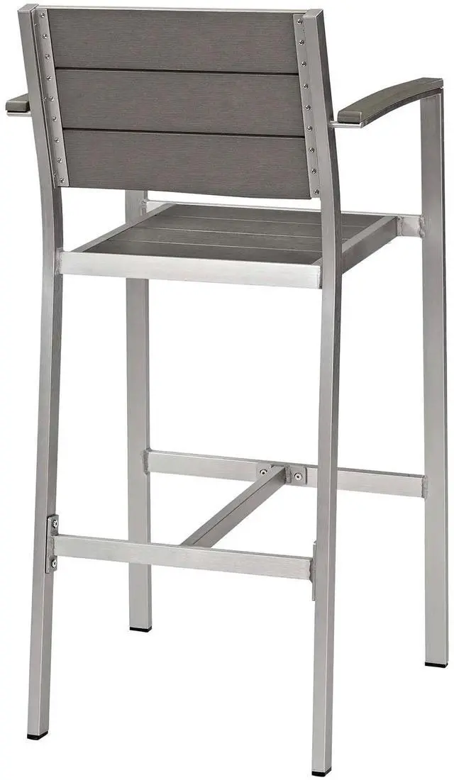 Alt view image 4 of 7 - Shore 3 Piece Outdoor Patio Aluminum Pub Set Silver Gray EEI-3157-SLV-GRY-SET