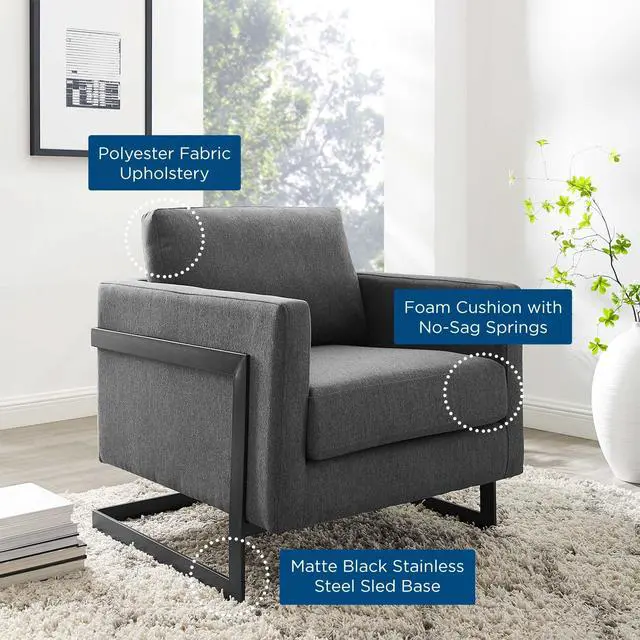 Alt view image 13 of 13 - Posse Upholstered Fabric Accent Chair Black Charcoal