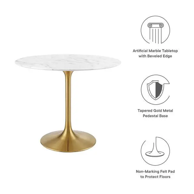 Alt view image 8 of 11 - Lippa 36" Round Dining Table - Gold White
