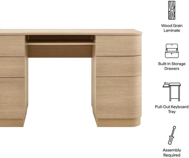 Alt view image 3 of 7 - Mirae 6-Drawer Curved Office Desk by Modway ? Contemporary Executive Workstation Table