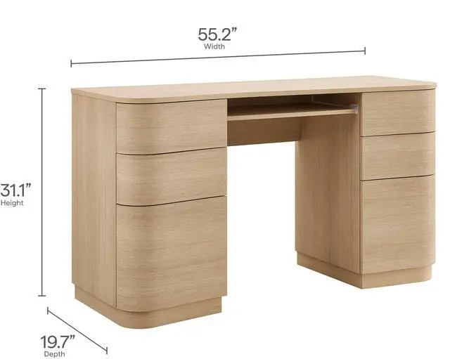Alt view image 2 of 7 - Mirae 6-Drawer Curved Office Desk by Modway ? Contemporary Executive Workstation Table