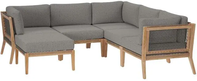 Main image of Clearwater Outdoor Patio Teak Wood 6-Piece Sectional Sofa Gray Graphite EEI-6124-GRY-GPH