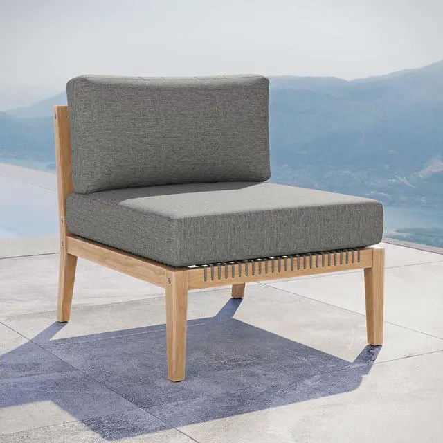 Alt view image 7 of 7 - Clearwater Outdoor Patio Teak Wood Armless Chair Gray Graphite EEI-5856-GRY-GPH