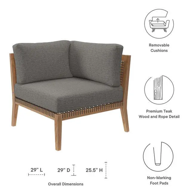 Alt view image 5 of 7 - Clearwater Outdoor Patio Teak Wood Corner Chair Gray Graphite EEI-5855-GRY-GPH