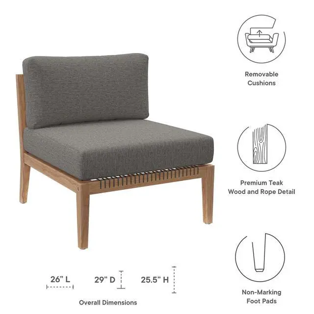 Alt view image 5 of 7 - Clearwater Outdoor Patio Teak Wood Armless Chair Gray Graphite EEI-5856-GRY-GPH