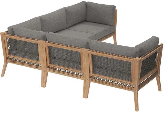 Alt view image 2 of 7 - Clearwater Outdoor Patio Teak Wood 5-Piece Sectional Sofa Gray Graphite EEI-6123-GRY-GPH
