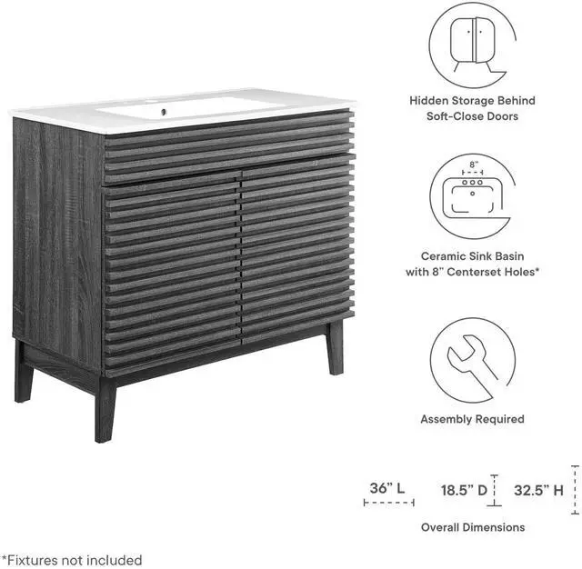 Alt view image 7 of 7 - Render 36" Bathroom Vanity Charcoal White EEI-4437-CHA-WHI