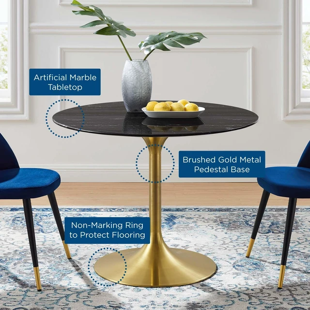 Alt view image 10 of 12 - Lippa 40" Artificial Marble Dining Table Gold Black