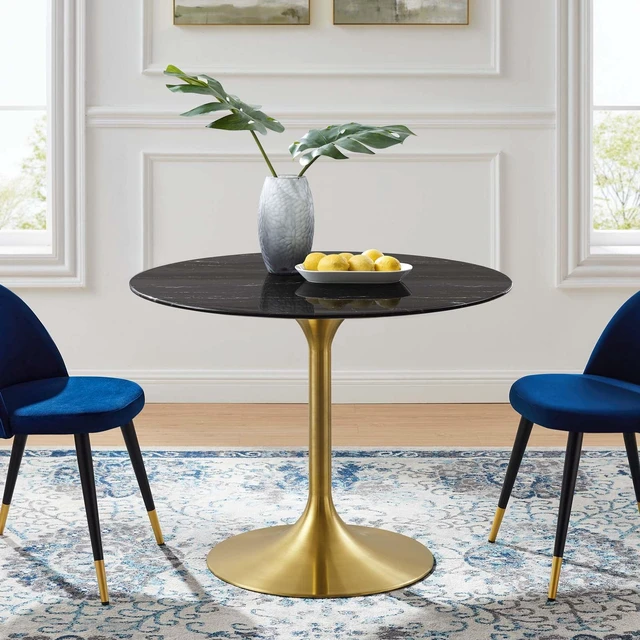 Alt view image 12 of 12 - Lippa 40" Artificial Marble Dining Table Gold Black