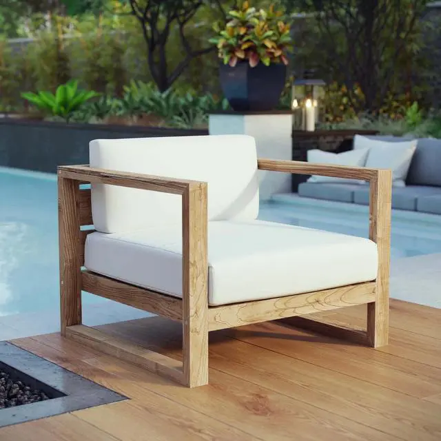 Alt view image 5 of 5 - Upland Outdoor Patio Teak Armchair Natural White EEI-2706-NAT-WHI