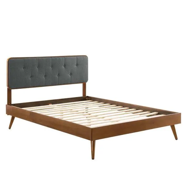 Alt view image 2 of 7 - Bridgette Queen Wood Platform Bed With Splayed Legs Walnut Charcoal MOD-6388-WAL-CHA