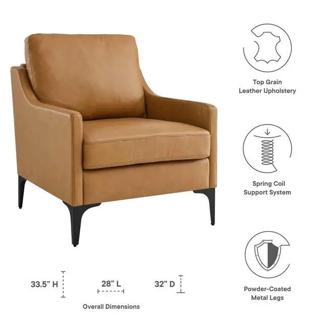 Alt view image 7 of 8 - Corland Leather Armchair-EEI-6022-BRN