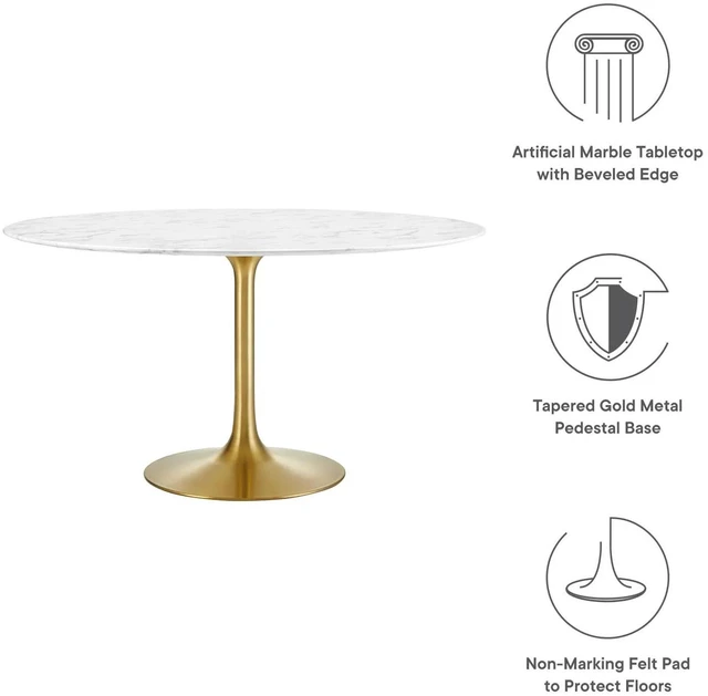 Alt view image 8 of 11 - Lippa 54" Round Dining Table - Gold White