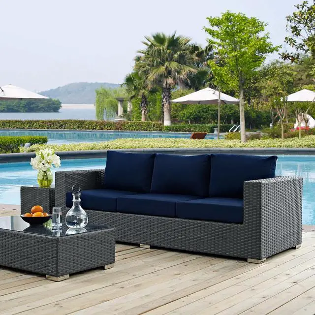 Alt view image 5 of 5 - Sojourn Outdoor Patio Sunbrella Sofa Canvas Navy EEI-1860-CHC-NAV