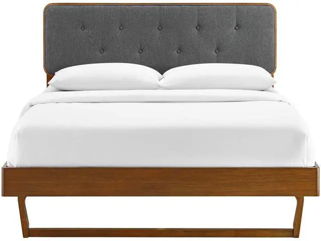 Alt view image 4 of 7 - Bridgette Full Wood Platform Bed With Angular Frame Walnut Charcoal MOD-6643-WAL-CHA