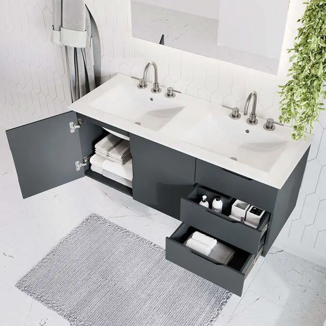 Alt view image 7 of 7 - Vitality 48" Double Sink Bathroom Vanity Gray White EEI-5785-GRY-WHI