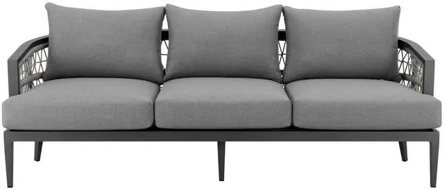 Main image of Zella Outdoor Patio Sofa in Aluminum with Light Gray Rope and Earl Gray Cushions