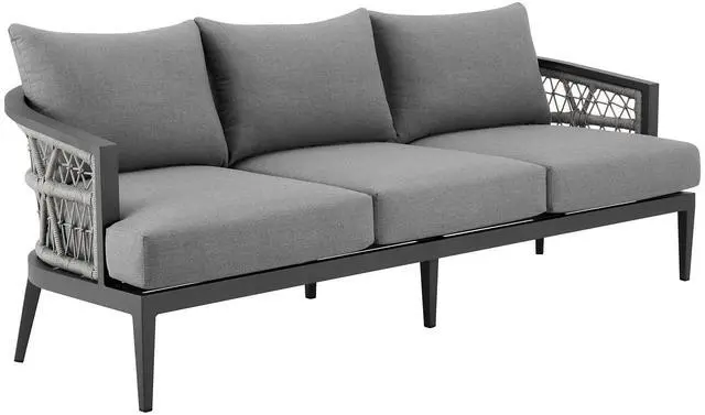 Alt view image 3 of 7 - Zella Outdoor Patio Sofa in Aluminum with Light Gray Rope and Earl Gray Cushions