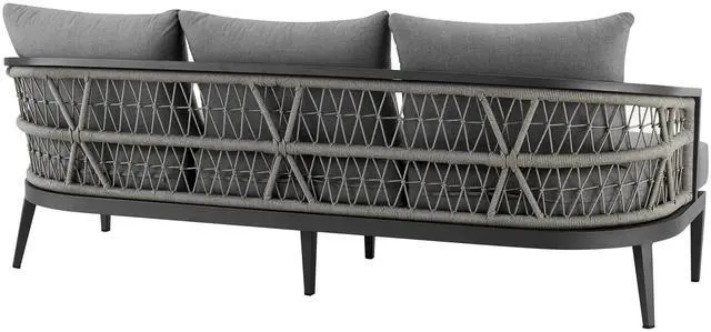 Alt view image 4 of 7 - Zella Outdoor Patio Sofa in Aluminum with Light Gray Rope and Earl Gray Cushions