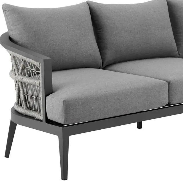 Alt view image 5 of 7 - Zella Outdoor Patio Sofa in Aluminum with Light Gray Rope and Earl Gray Cushions