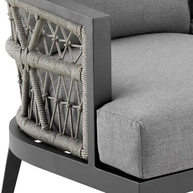 Alt view image 6 of 7 - Zella Outdoor Patio Sofa in Aluminum with Light Gray Rope and Earl Gray Cushions