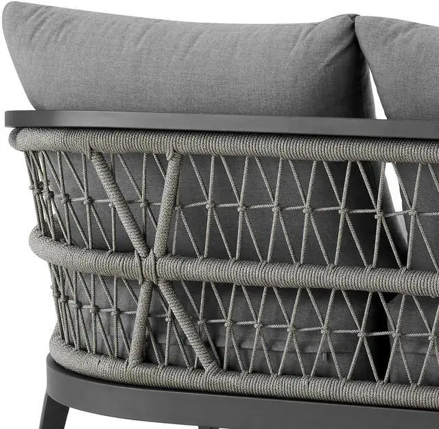 Alt view image 7 of 7 - Zella Outdoor Patio Sofa in Aluminum with Light Gray Rope and Earl Gray Cushions