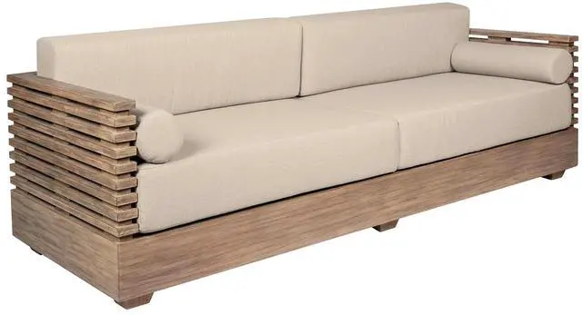 Alt view image 3 of 7 - Vivid Outdoor Patio Sofa in Light Eucalyptus Wood with Taupe Olefin Cushions