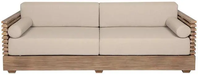 Main image of Vivid Outdoor Patio Sofa in Light Eucalyptus Wood with Taupe Olefin Cushions