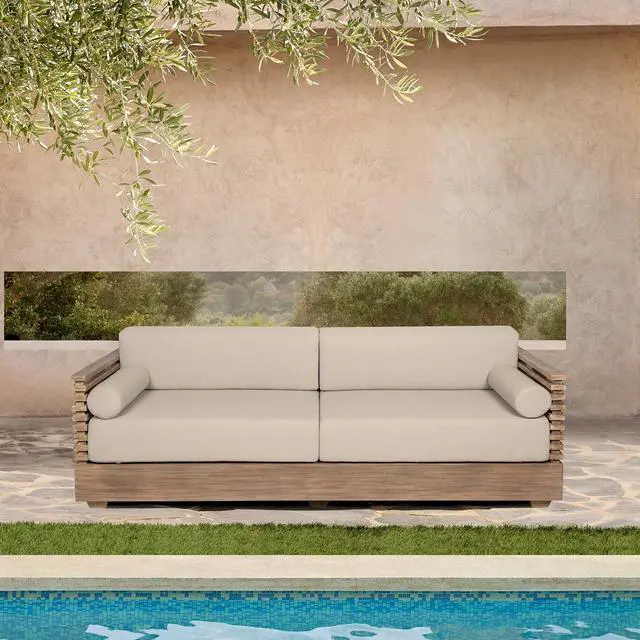 Alt view image 2 of 7 - Vivid Outdoor Patio Sofa in Light Eucalyptus Wood with Taupe Olefin Cushions